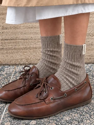 Skarpetki w prążek z wełny merino WOOLY beżowe rozmiar 35-40